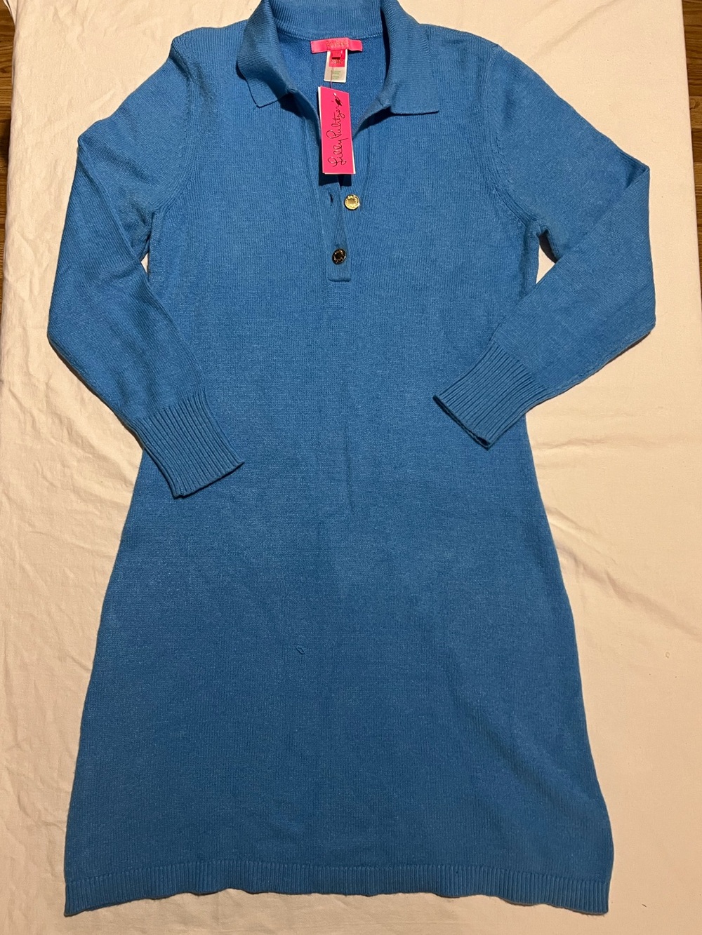 Lilly Pulitzer Bright Blue V-Neck Polo Sweater Dress - Picture 1 of 7